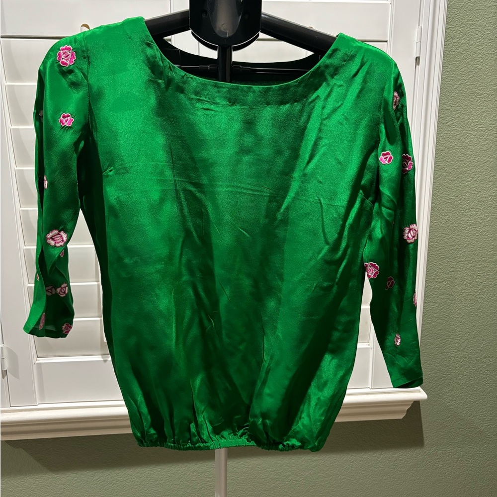 Silk green top